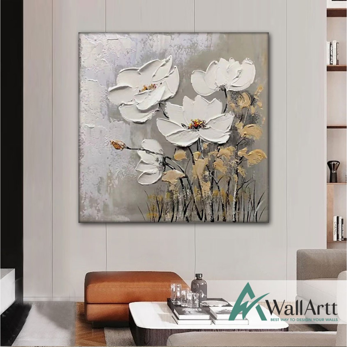 White Blossom 3D Heavy Textured Partial Oil Painting